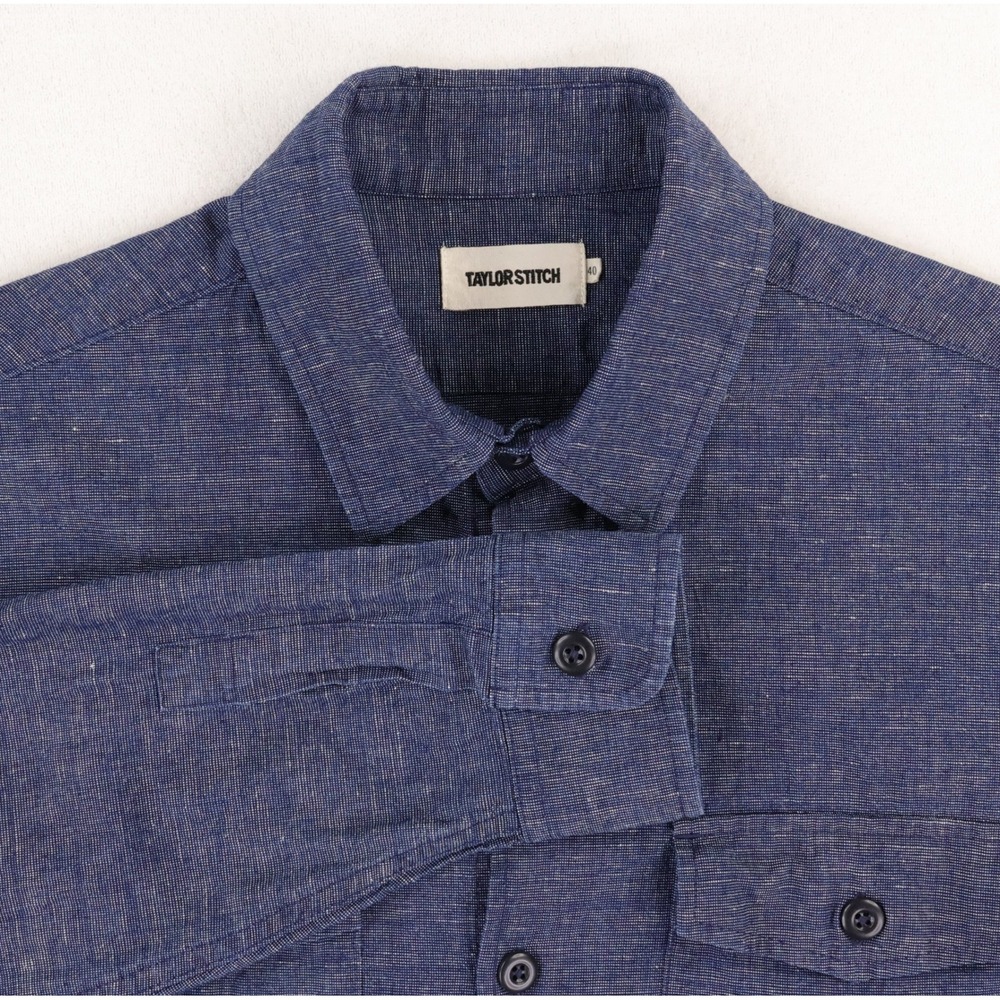 Taylor Stitch Button Down Shirt Mens 40 Blue Cotton Linen Long Sleeve 228PSIS